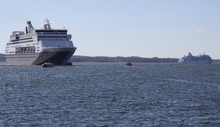 Two cruise ships coming in to port - Charlottetown Harbour
